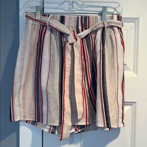 THML Beige Striped High-Waist Tie-Front Women’s Shorts